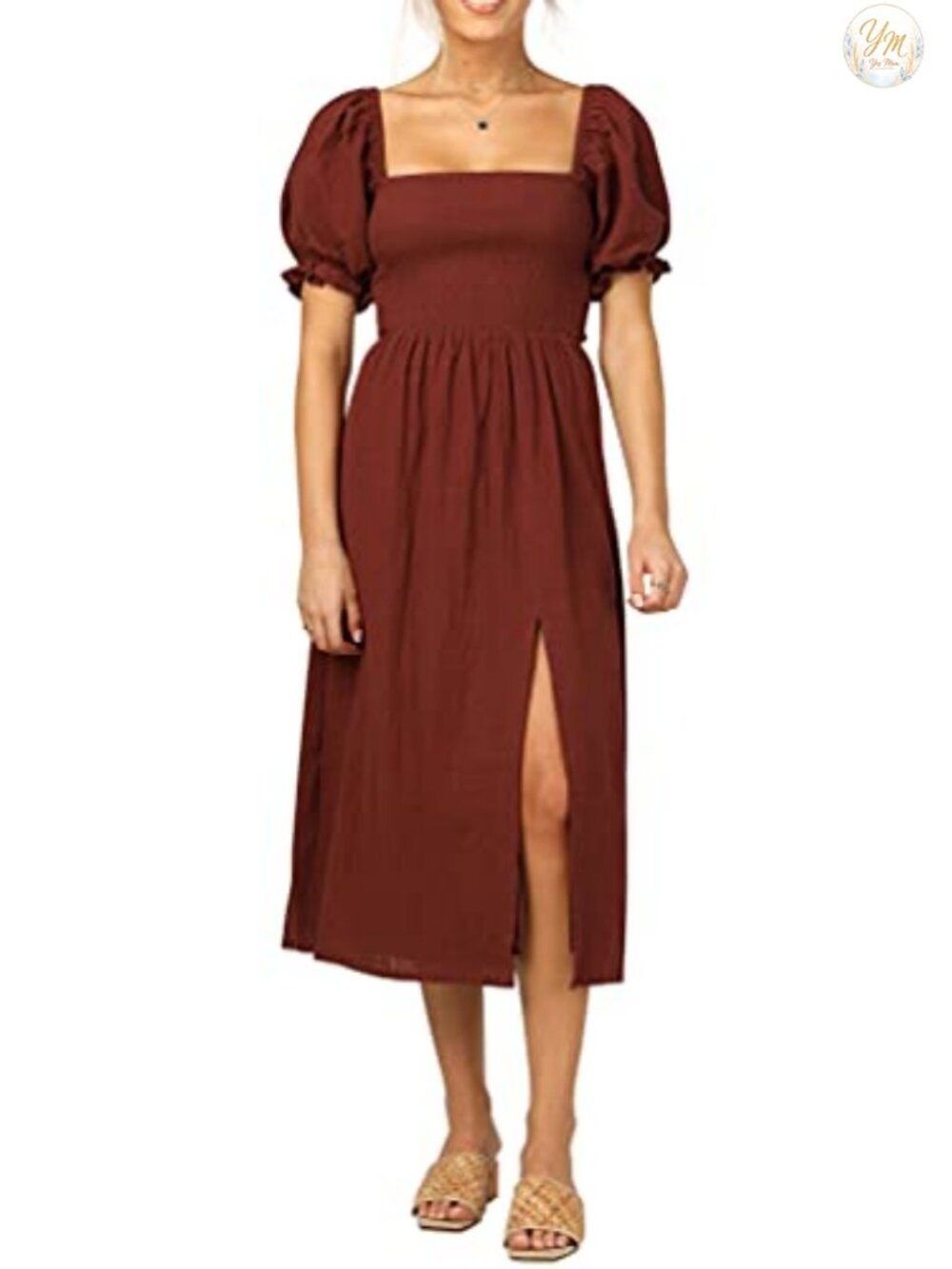 Cotton Off-Shoulder Midi Dress Smocked Flowy Summer Boho Casual